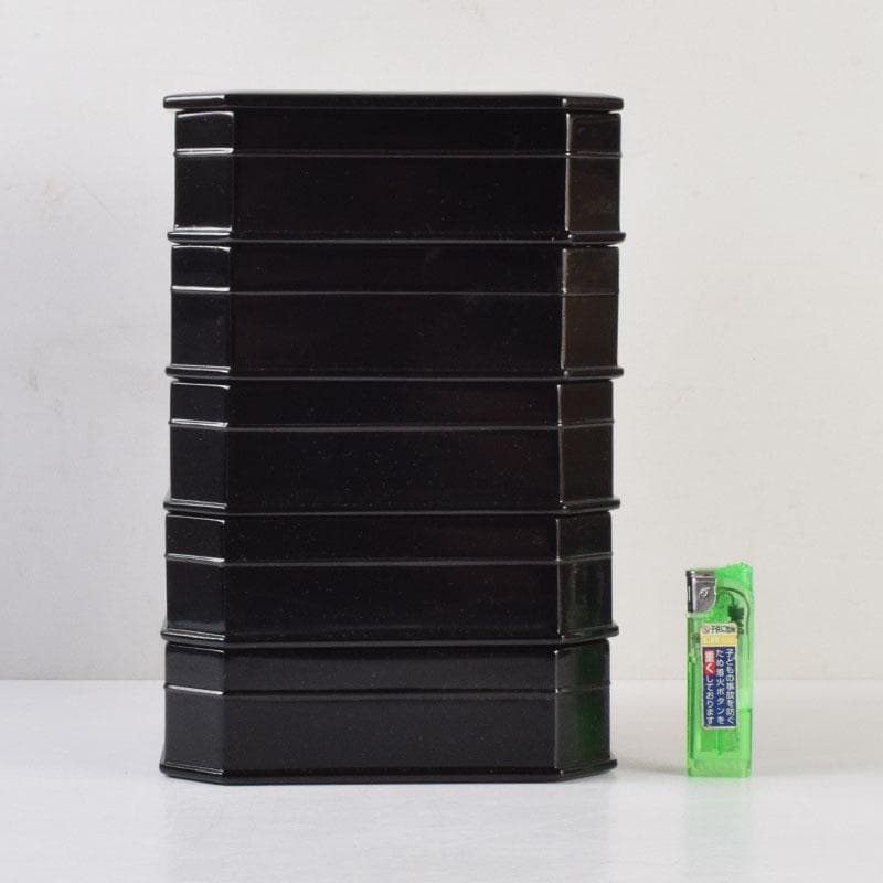 めるり 　塗師　海田宗恵造　真塗　縁高重　五段重　共箱　V　8789A