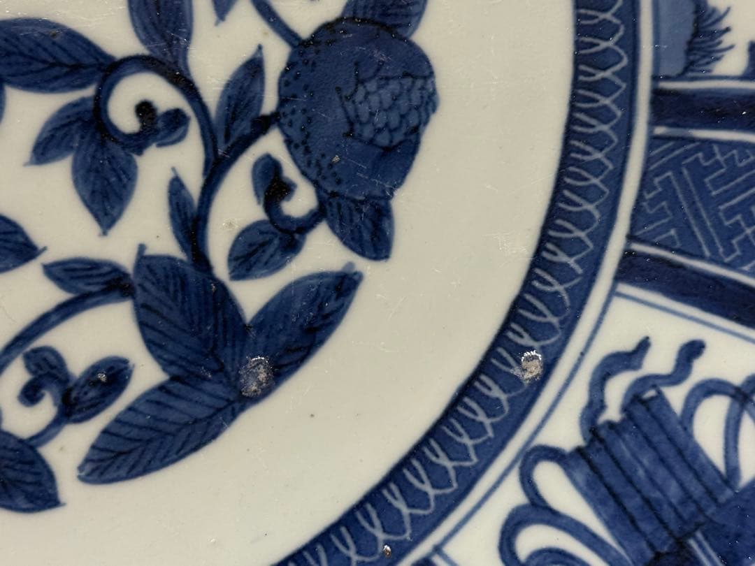 江戸　伊万里　染付　龍紋　柳紋大皿　直径約45.7cm 送料込み260204