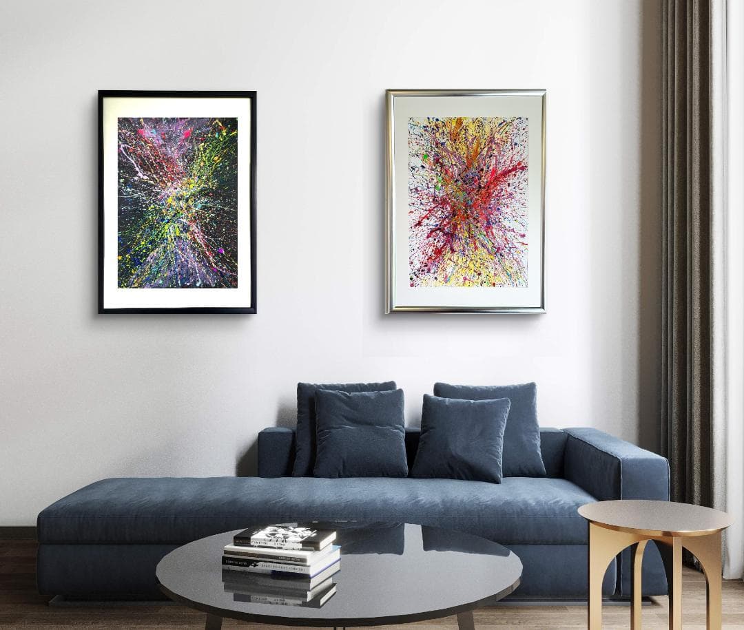 私たちの存在X 2枚セット/ 抽象画 77×56㎝ B2 額縁セット 原画のみ