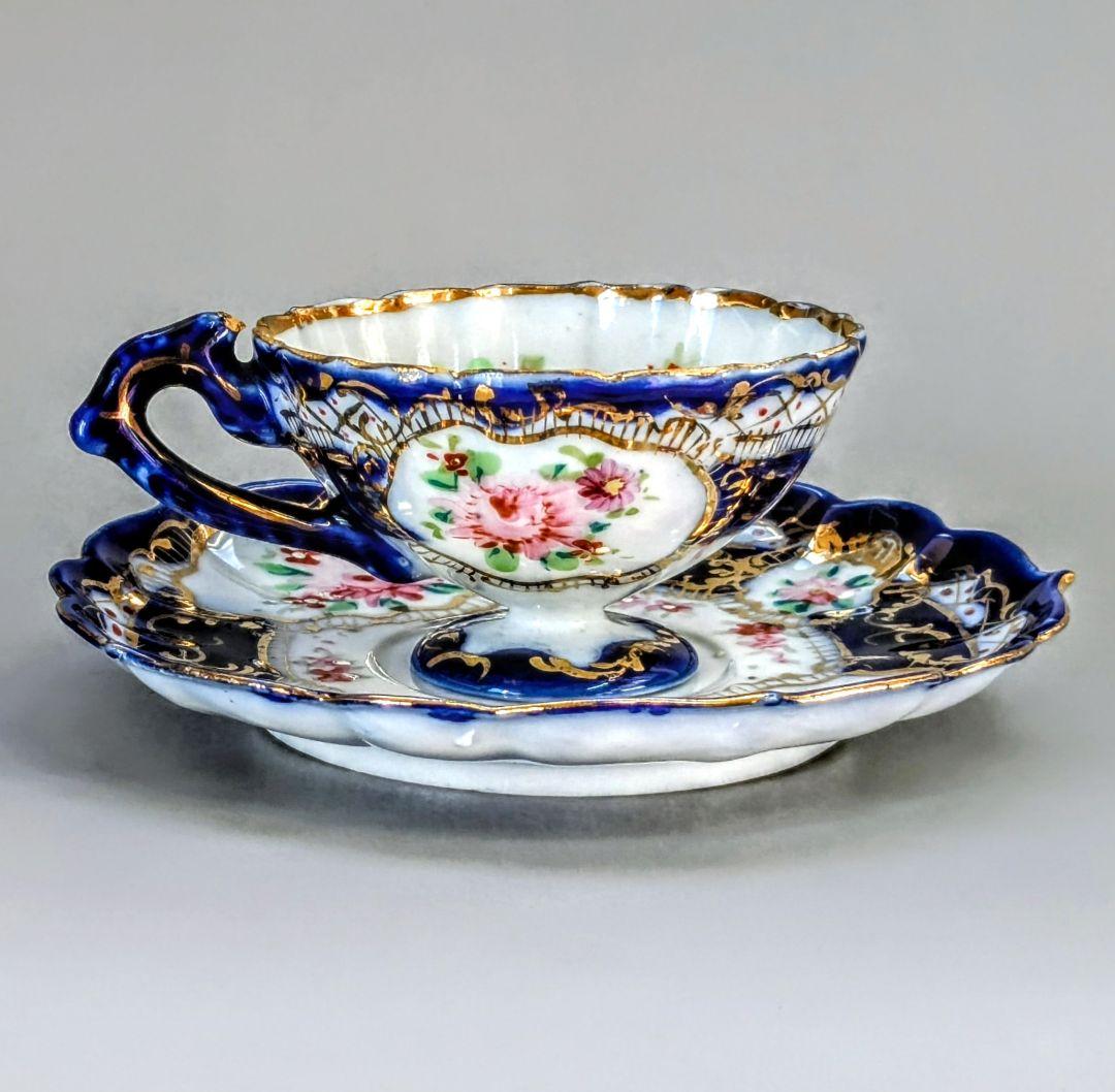 オールドニッポン デミタス 高台ペディスタル C&S 金彩 花文