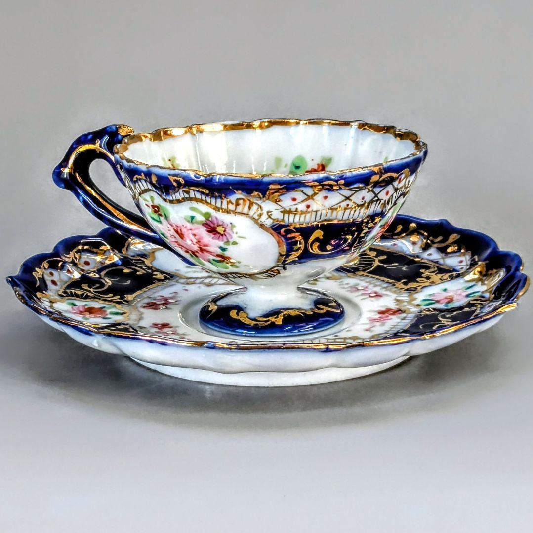 オールドニッポン デミタス 高台ペディスタル C&S 金彩 花文