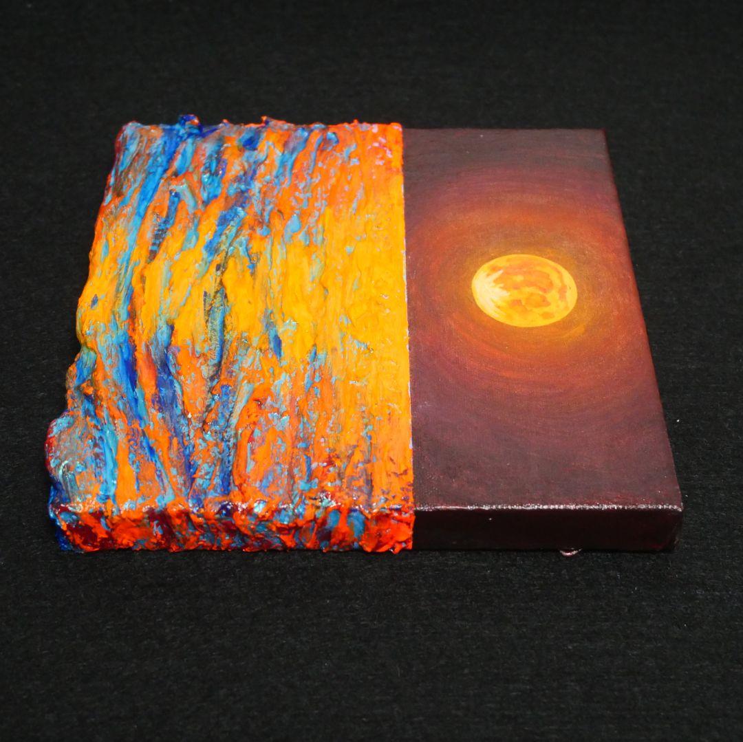 油絵 アートパネル【オレンジの月】