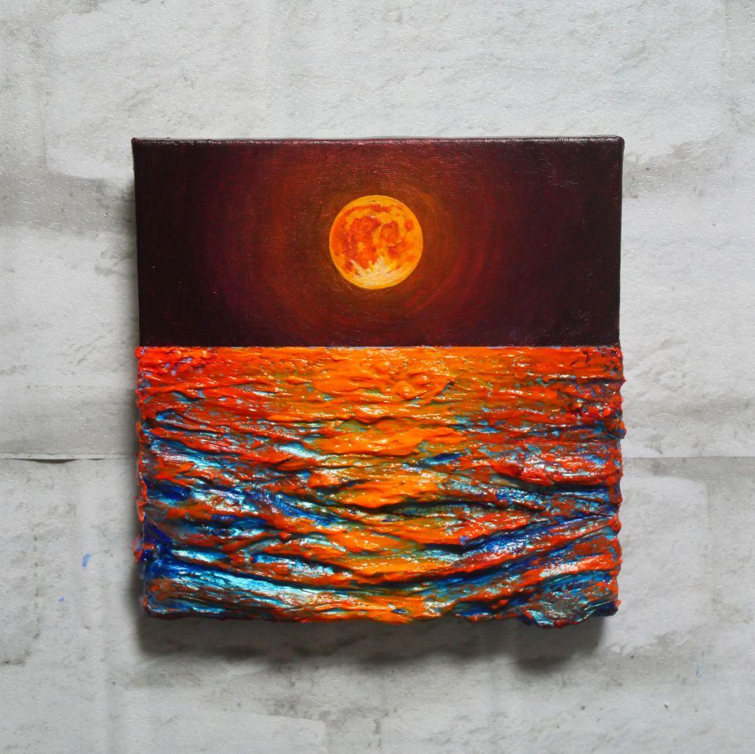 油絵 アートパネル【オレンジの月】