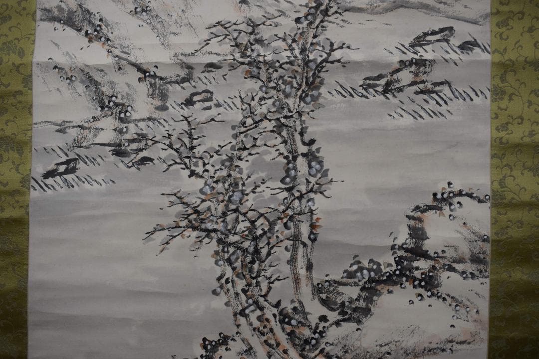 【真作】手島呉東/山村雪景図/雪景山水図/山村抱雪/掛軸☆宝船☆Y-253　JM