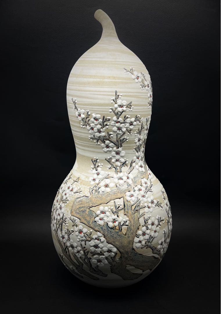 中国美術 瓢箪花瓶 花入 飾壺 陶藝　鉄骨生春 景徳鎮 名家熊軍作 木箱付き