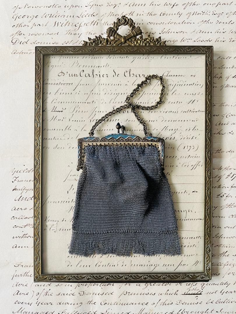 アンティークフランス小さなパースケースワイヤーメッシュ鞄ビスクドール小物