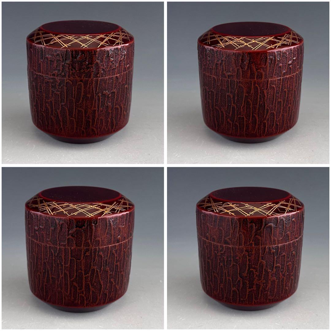 茶道具　松葉蒔絵　松皮塗　内銀　吹雪　薄茶器　吉田華正　共箱　山中塗　漆芸　棗