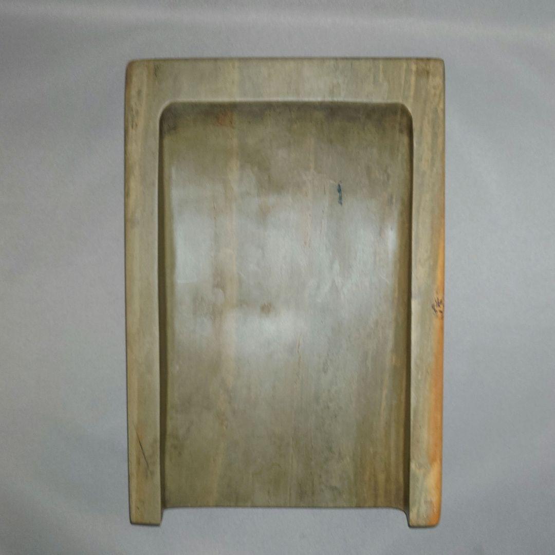 『緑端渓龍紋荷葉硯』 花梨天地蓋　大型約９寸約４㎏　緑端石　蓮紋硯