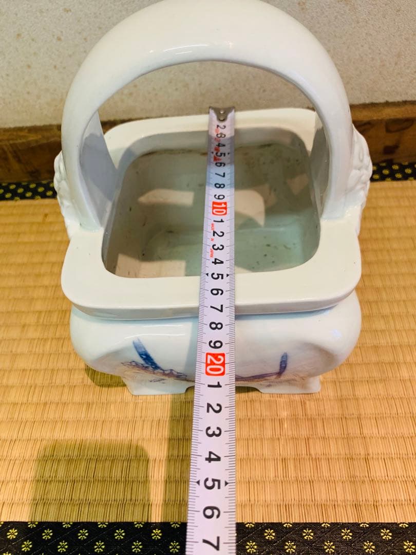 火鉢　手提げ火鉢　鬼獅子火鉢　染付　骨董　アンティーク　インテリア