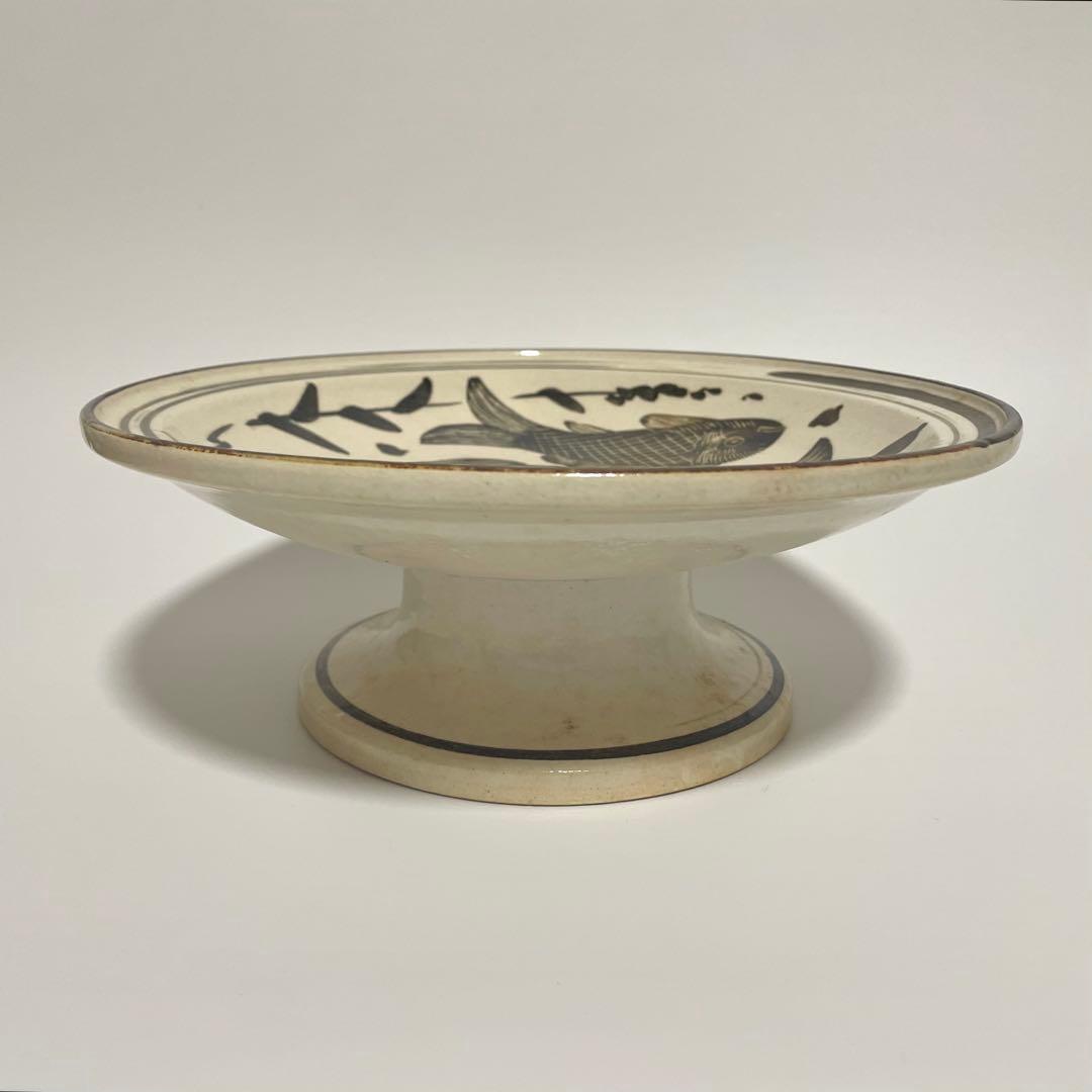 鉄絵 魚文 高坏皿 コンポート皿 中国美術 古玩 磁州窯 スンコロク スコタイ