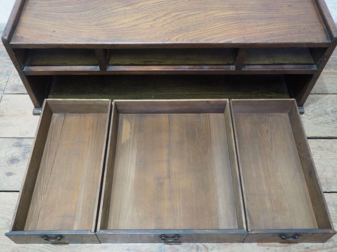 1266 アンティーク　抽斗3杯　欅の文机　一枚板　ローテーブル　レトロ　骨董