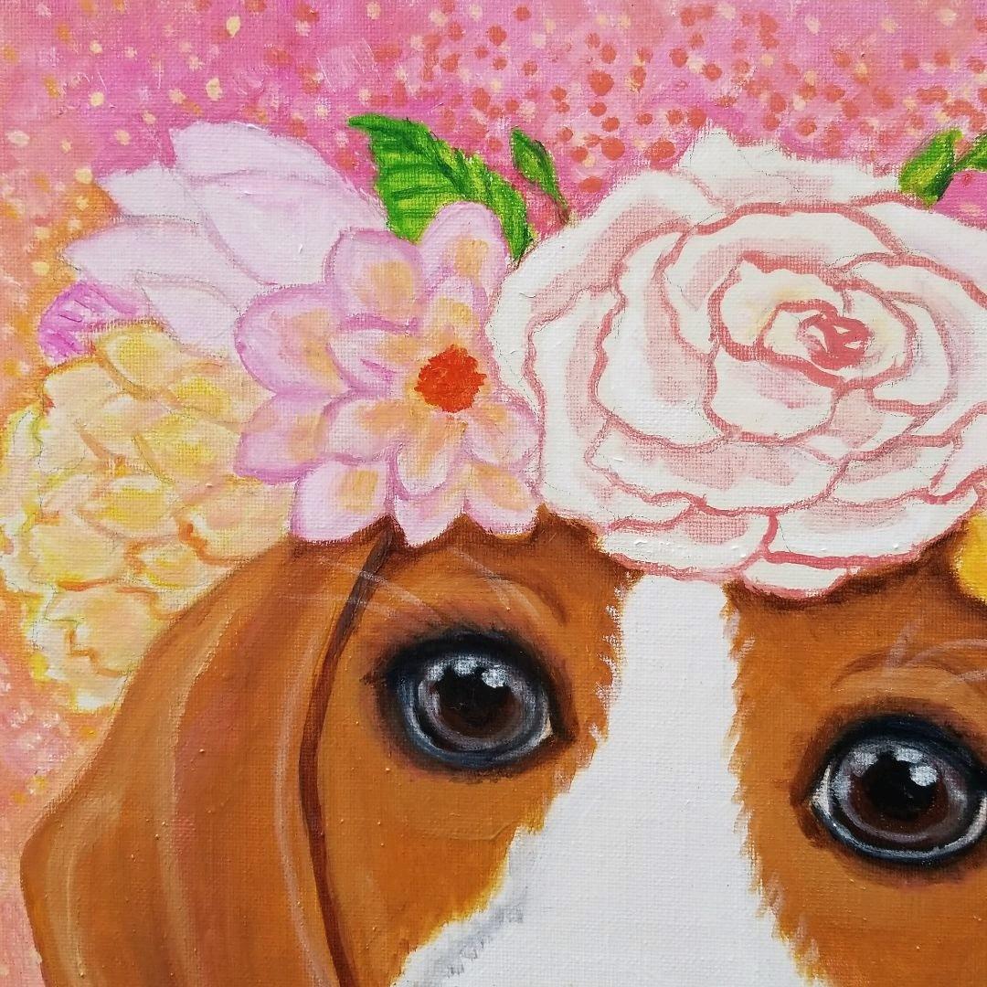 油絵　専用 花冠のかわいいビーグル犬