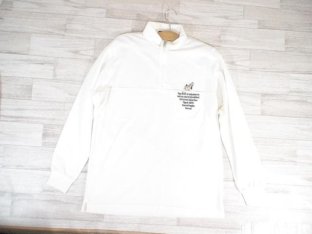 89400 CORAGIO ハーフジップ長袖ポロシャツ　白　L