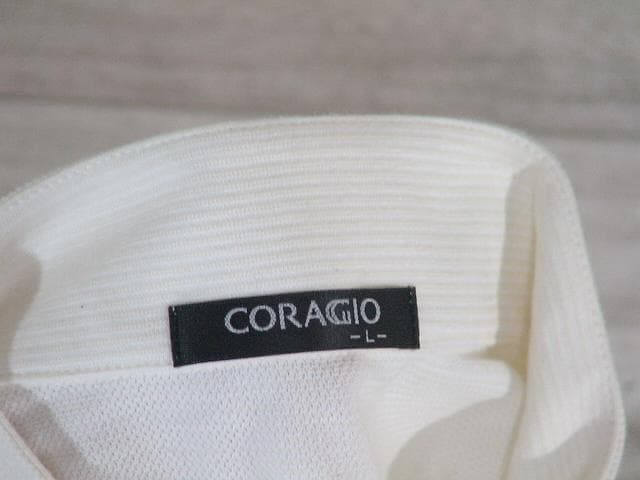 89400 CORAGIO ハーフジップ長袖ポロシャツ　白　L