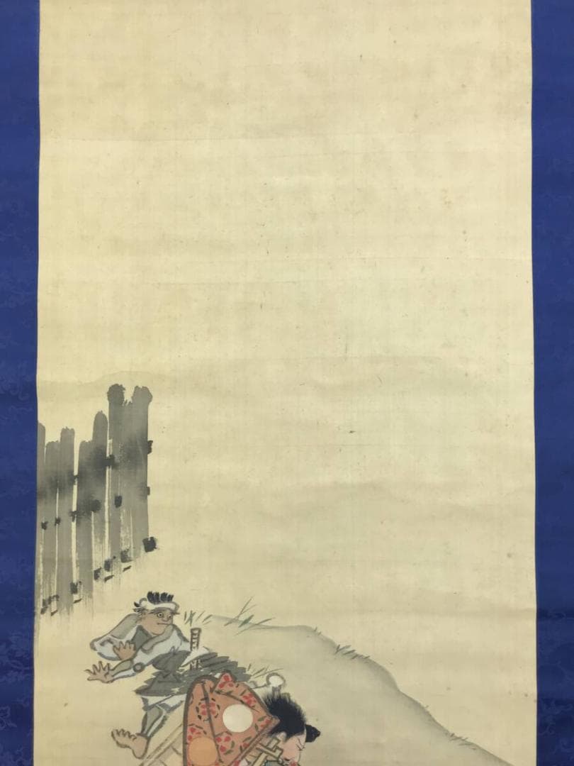 真作/菊池容斎/村上義光錦旗奪還之図/武者絵/人物図/掛軸/名家伝来AH-584