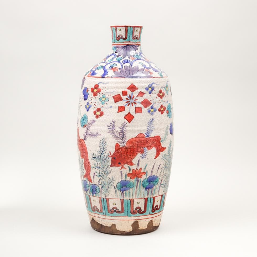 安南 五彩魚藻紋 大瓶 38cm