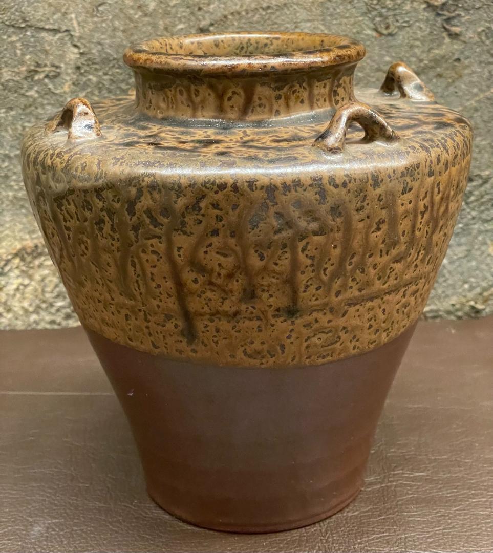 丹波焼 大上昇 立杭 時代物 花瓶 四耳壺 華道具 花器 飾り壺 在銘 古玩