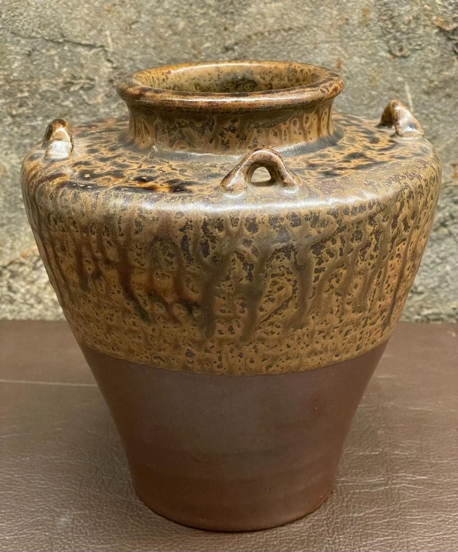 丹波焼 大上昇 立杭 時代物 花瓶 四耳壺 華道具 花器 飾り壺 在銘 古玩