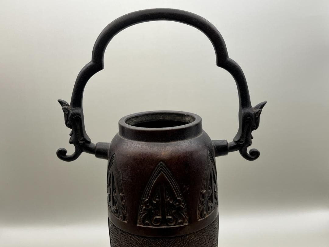 【海】大明宣徳年製　銅製　龍耳花瓶　花入 花器 花生 古銅 古美術 唐物 骨董