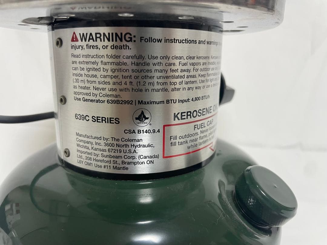 Coleman コールマン 639C ケロシンランタン 灯油 ワンマントル