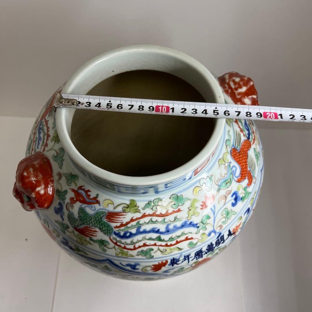 中国美術　景徳鎮　赤絵雲龍図大飾壷　木箱付高さ約53㎝トヒチサ東な8-0104①