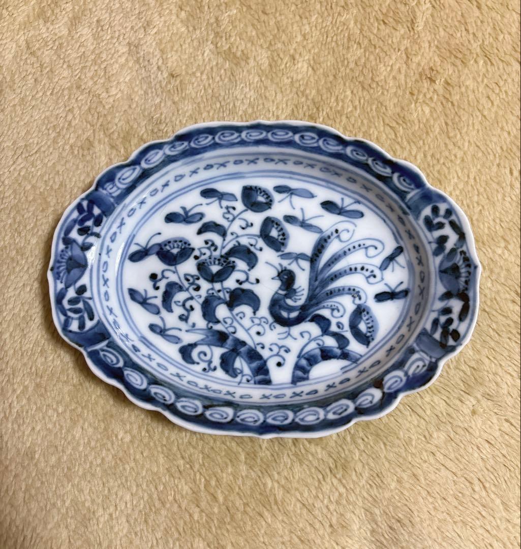 古伊万里楕円皿　花びら縁・北欧風デザイン・銘々皿　5枚セット