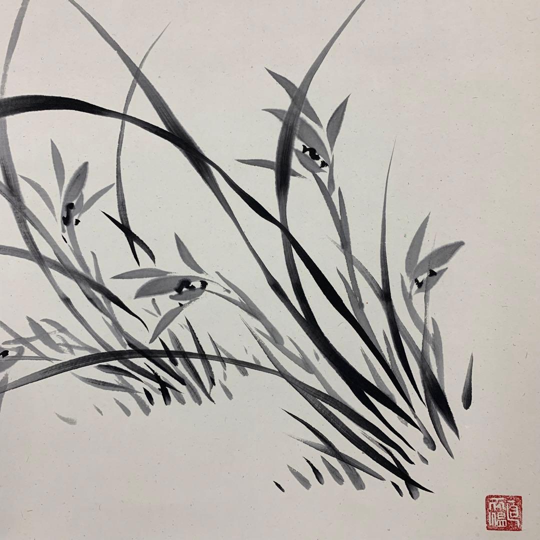 【掛軸】五島青滝「春蘭之図」共箱 二重箱 茶掛 画賛 花 茶道具