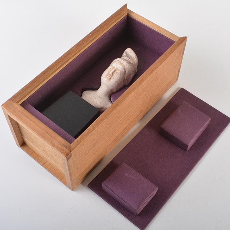 中国　唐代　加彩　人物俑　婦人胸像　置物　時代箱　M　R7157