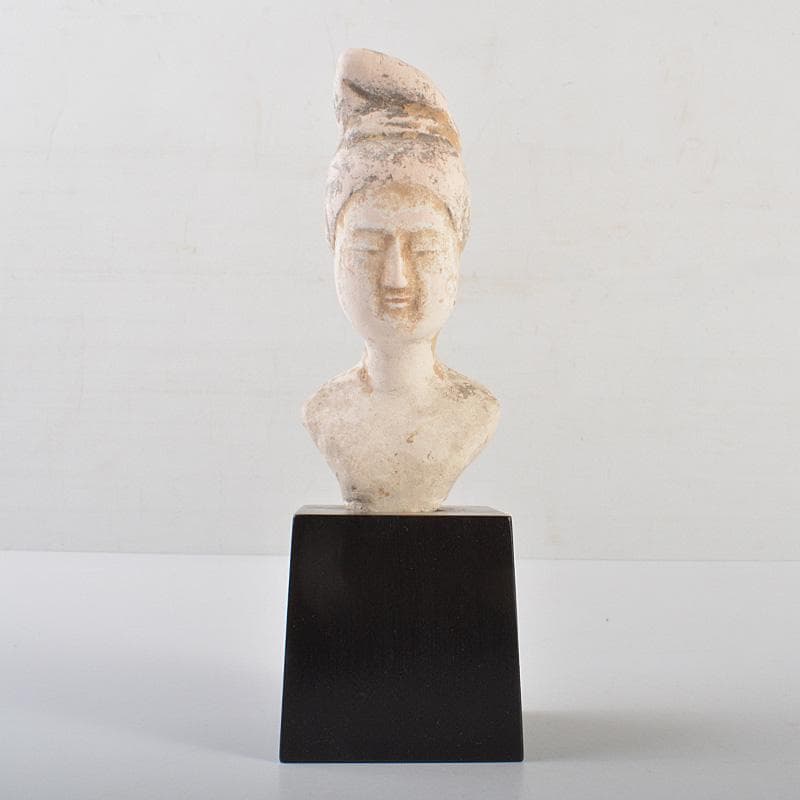 中国　唐代　加彩　人物俑　婦人胸像　置物　時代箱　M　R7157