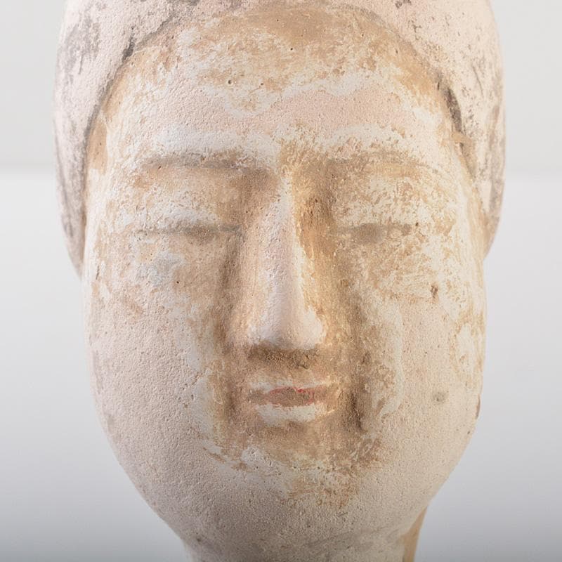 中国　唐代　加彩　人物俑　婦人胸像　置物　時代箱　M　R7157