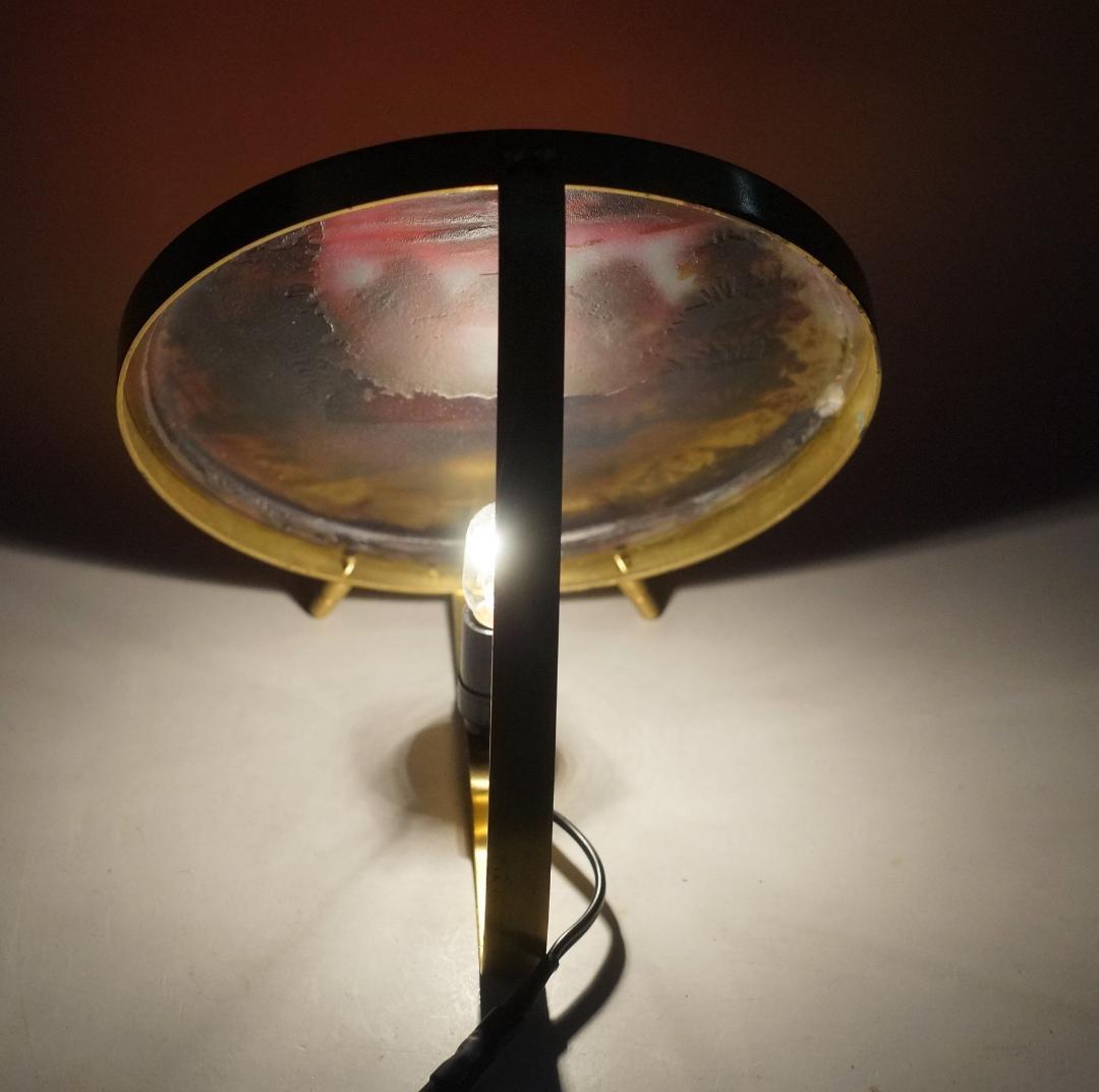 エミールガレ　山景紋 プレート 卓上照明　スタンド　技法カメオ彫 被せガラス