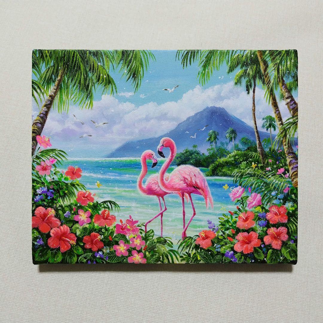 【フラミンゴ】アクリル画 F3 風景画 絵画
