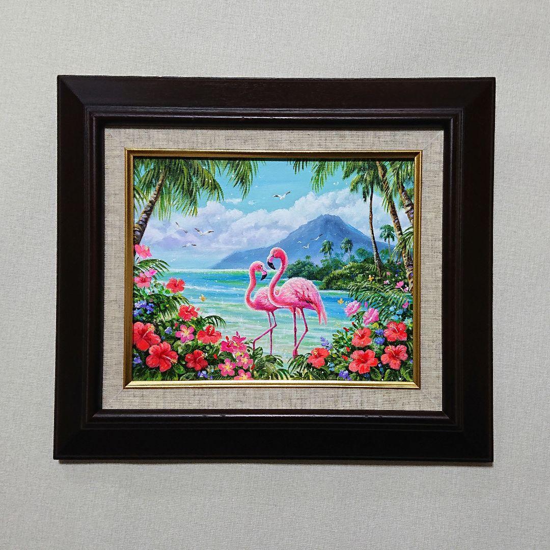 【フラミンゴ】アクリル画 F3 風景画 絵画