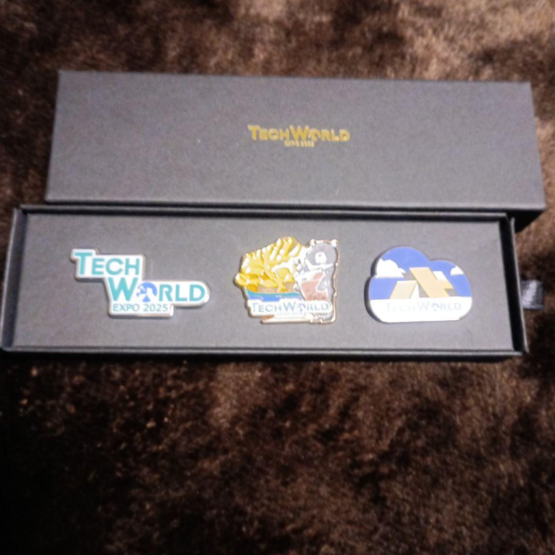 TECH WORLD EXPO 2025 ショルダーバッグとピンバッジ