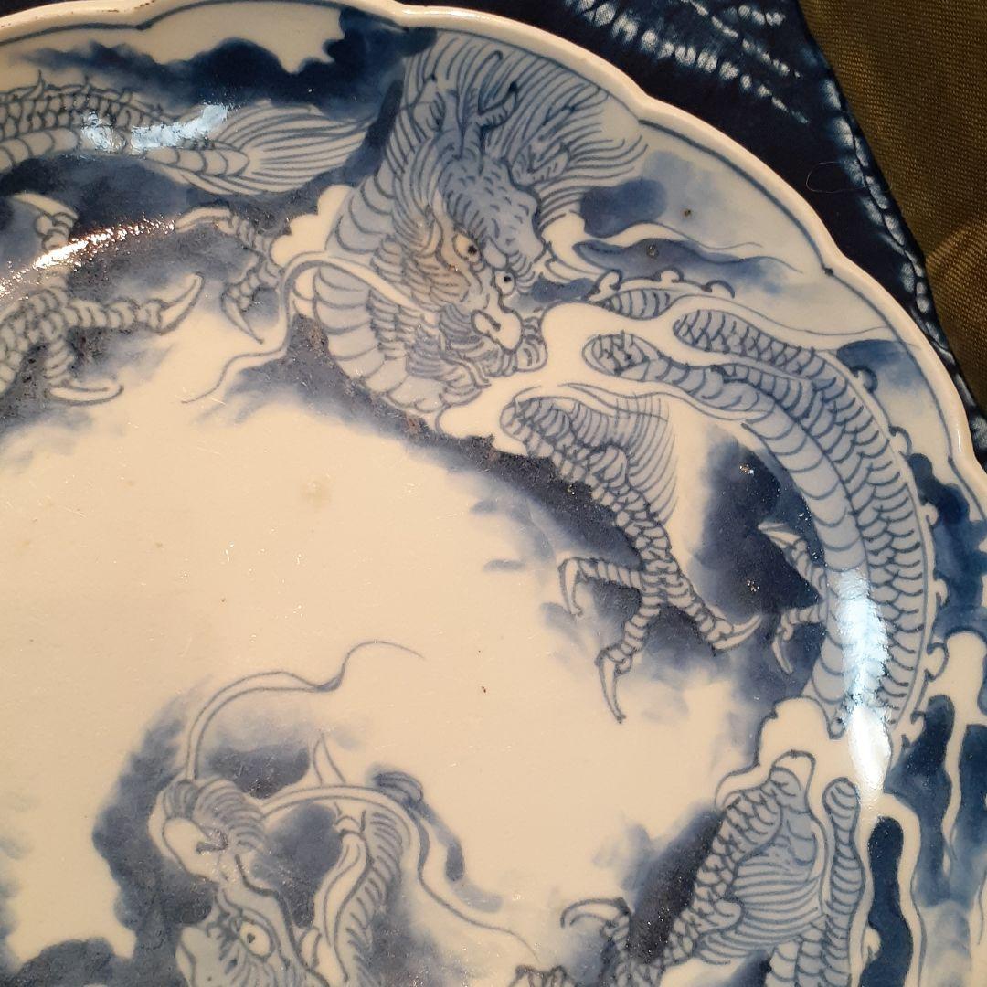 古伊万里～開運龍紋呉須輪花盛り皿❤️