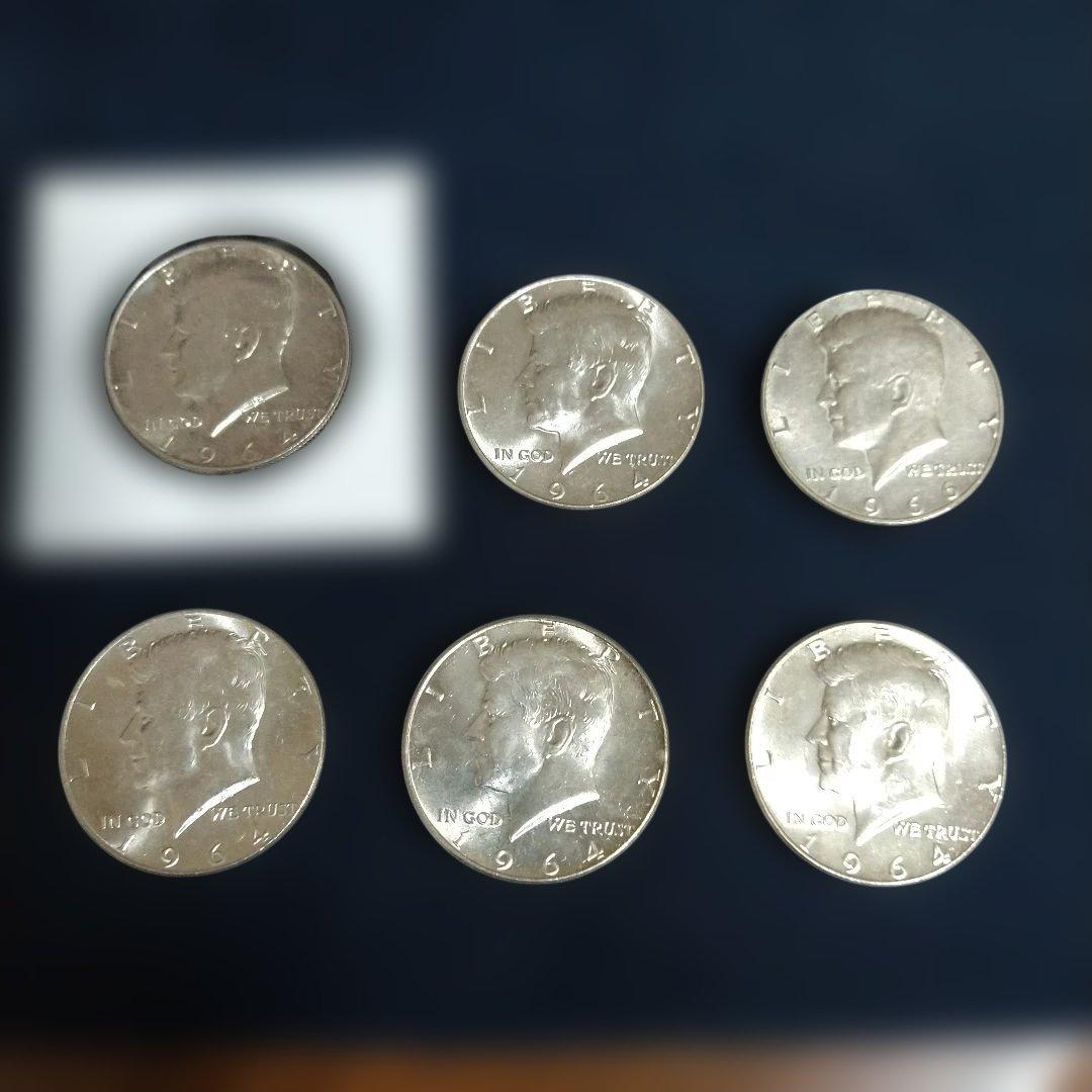 アメリカケネディハーフダラー　1964年銀貨5枚　1966年銀貨1枚