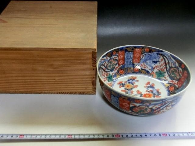 鉢■古伊万里 みごとな大鉢(江戸後期～明治期) 鳳凰紋 窓絵花唐草赤絵 骨董品■