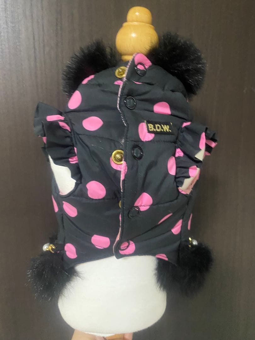 Bul Bul 犬用コート XS 黒地にピンク水玉