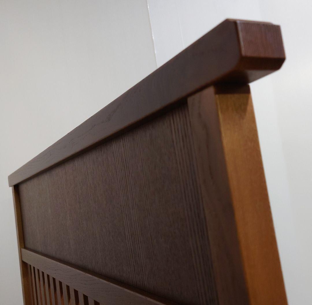 衝立　伝統和風格子状衝立　枯茶色仕上げ　天然杢タモ無垢材フレーム１枚式②