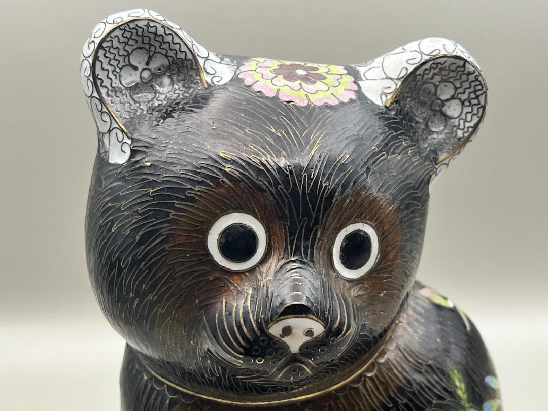 【海】七宝銅胎琺瑯　可愛子犬　古銅 時代品 骨董品　中国美術品