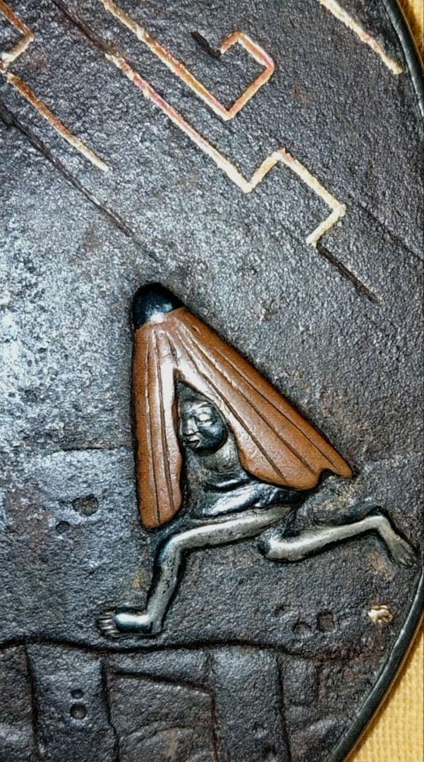 名品　鉄地大鍔　鐔(珍久　雷雨傘小僧の図)江戸時代　佐藤珍久　安親師　桑縁箱付き