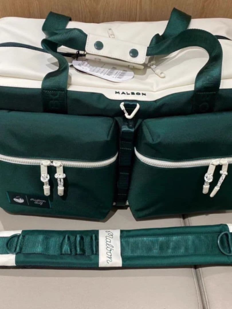 即発送●ボストンバッグ グリーン/アイボリーマルボンゴルフmalbon golf