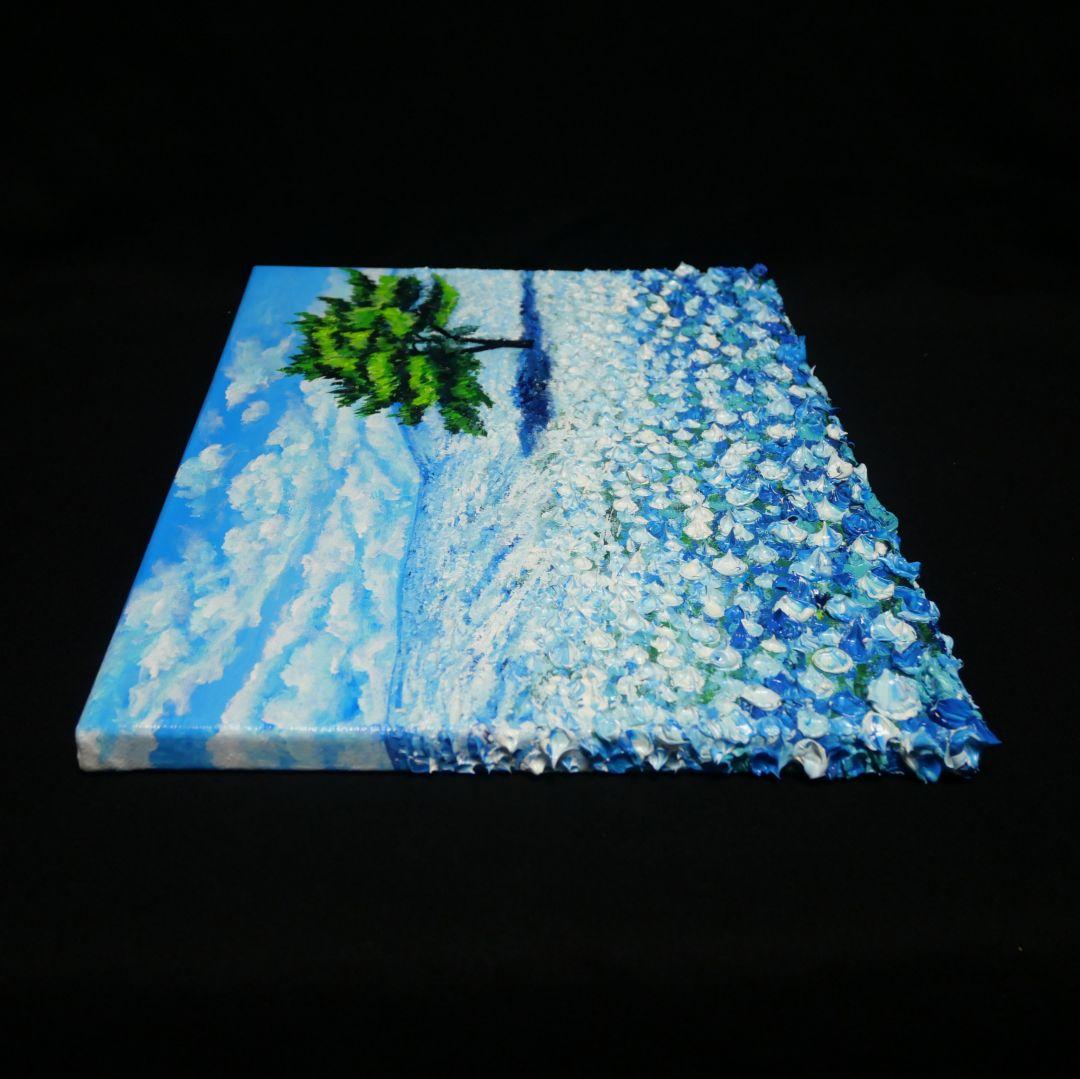 油絵 油彩 油彩画 絵 絵画 【青空のネモフィラの丘】F4号