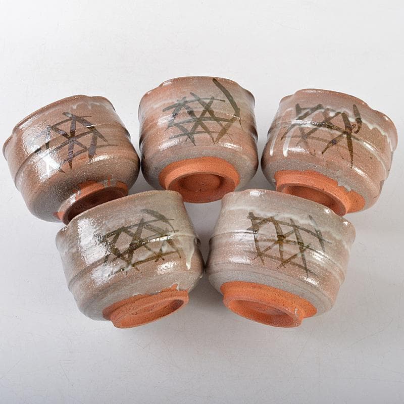 唐津焼　三玄窯　中里重利作　絵唐津　向付　五客　共布共箱　M　R5859B