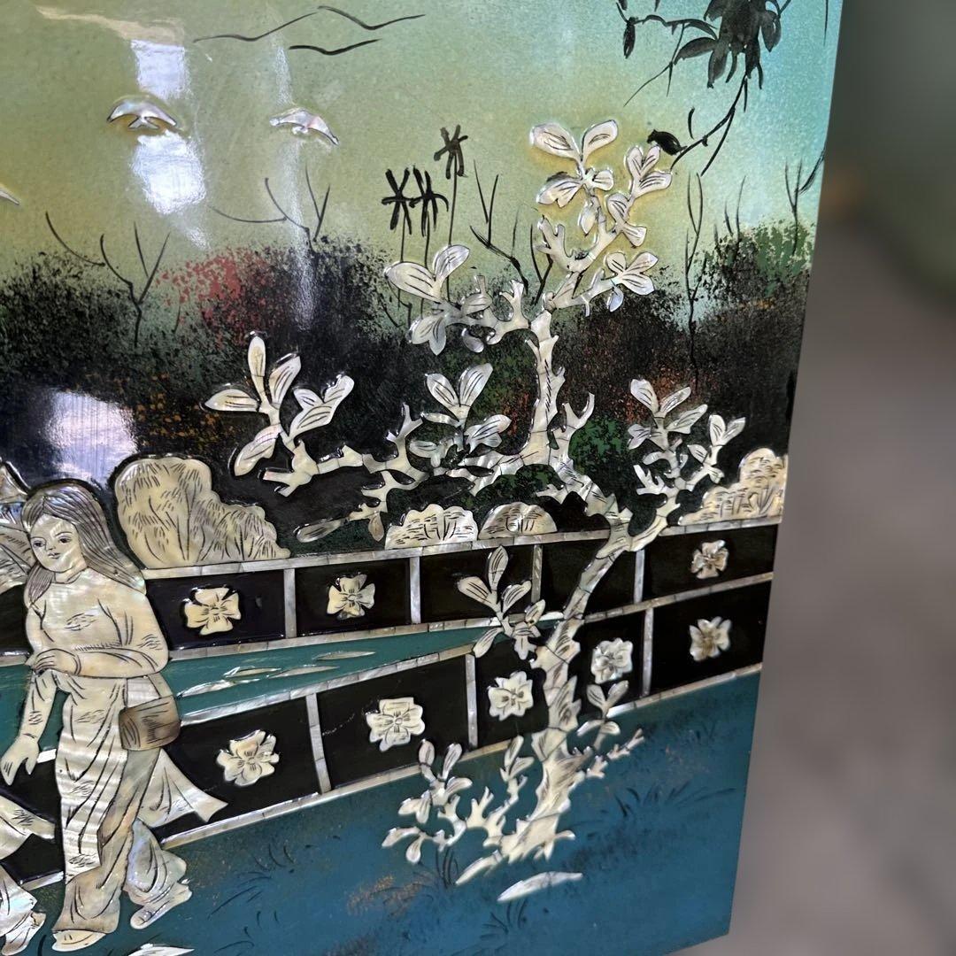 螺鈿細工，貝殻，中国，インテリア，アジア風庭園アートパネル