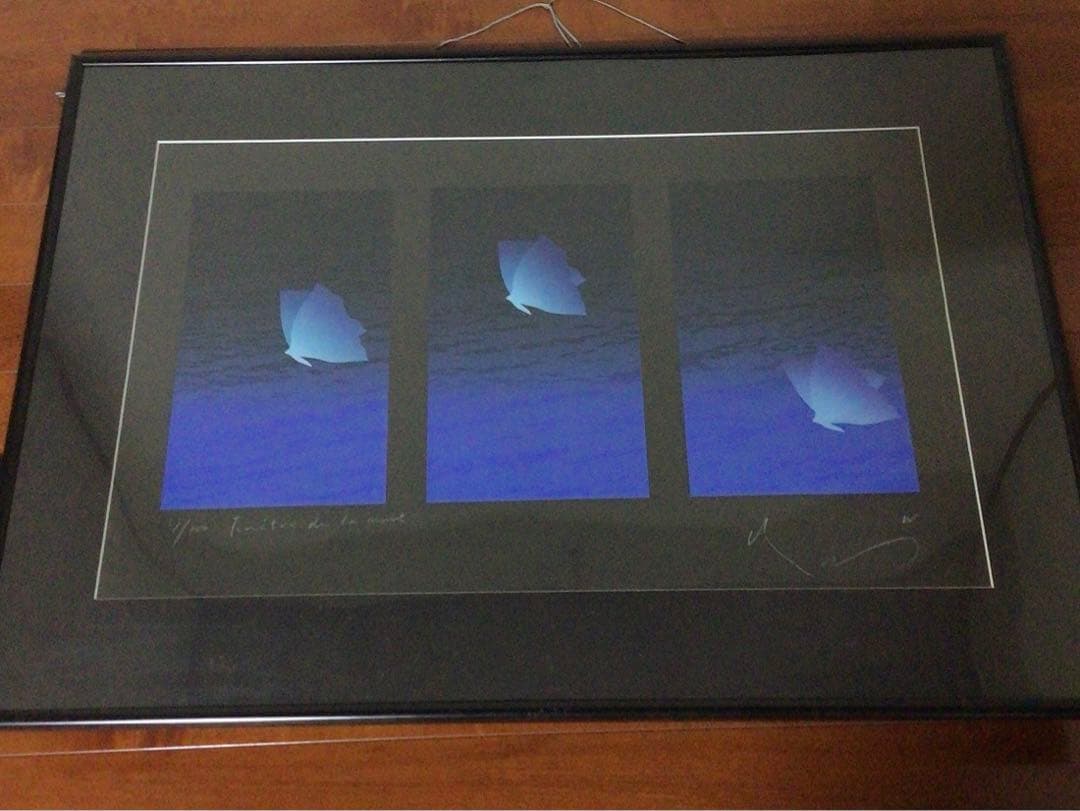 No1469真作　井上公三シルクスクリーン版画「夜の窓辺」13/100 送料無料