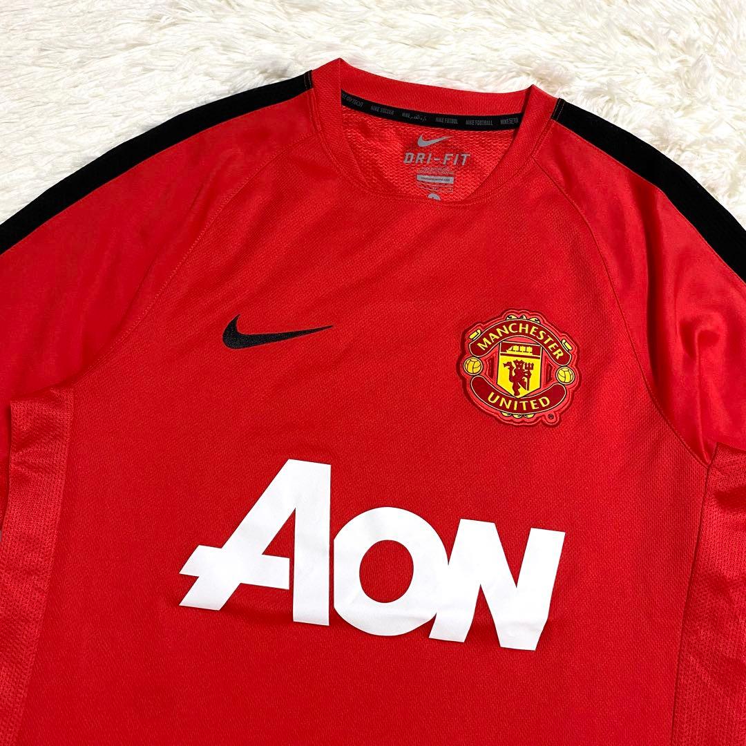 ナイキ　マンチェスターU　ゲームシャツ　Tシャツ　刺繍ロゴ　レッド　L