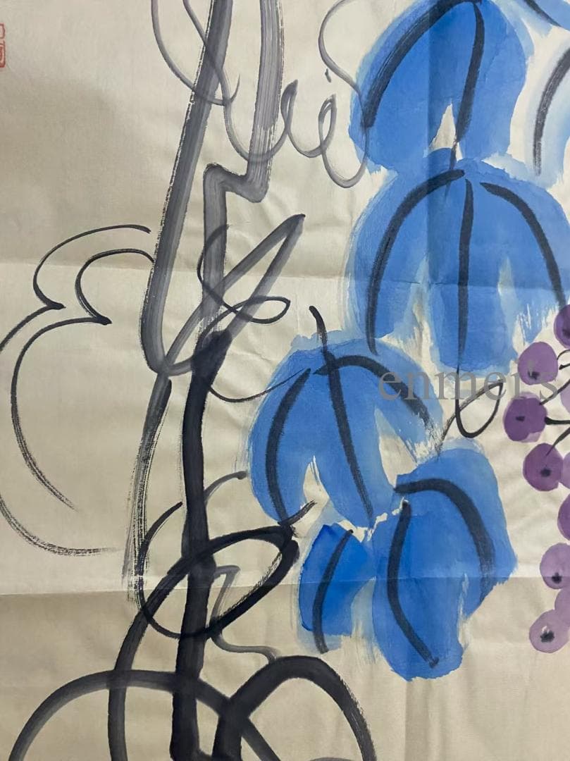 中国古美術 近代 呉昌碩印款 子孫満堂画 掛軸 宣紙 文房置物 純手描き 带水印