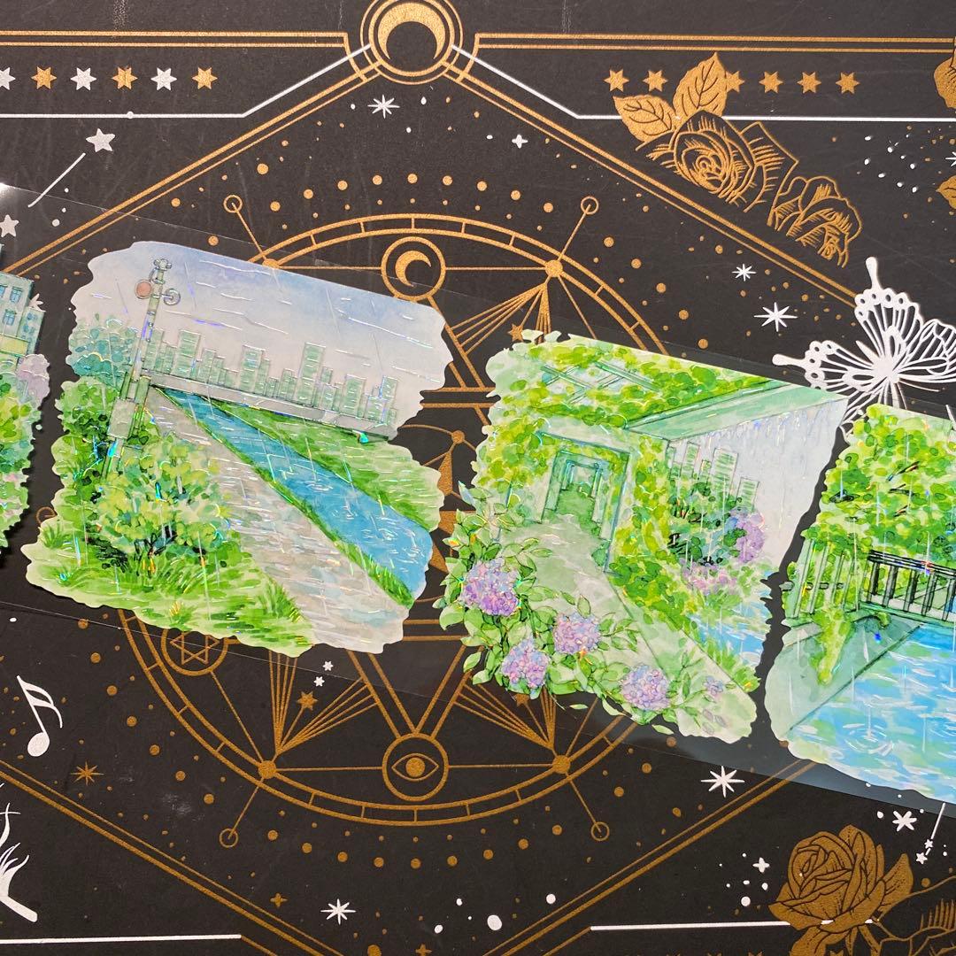 【9197】海外　マステ　中古巻　貝殻光マスキングテープ雨景色　公園　街　背景系
