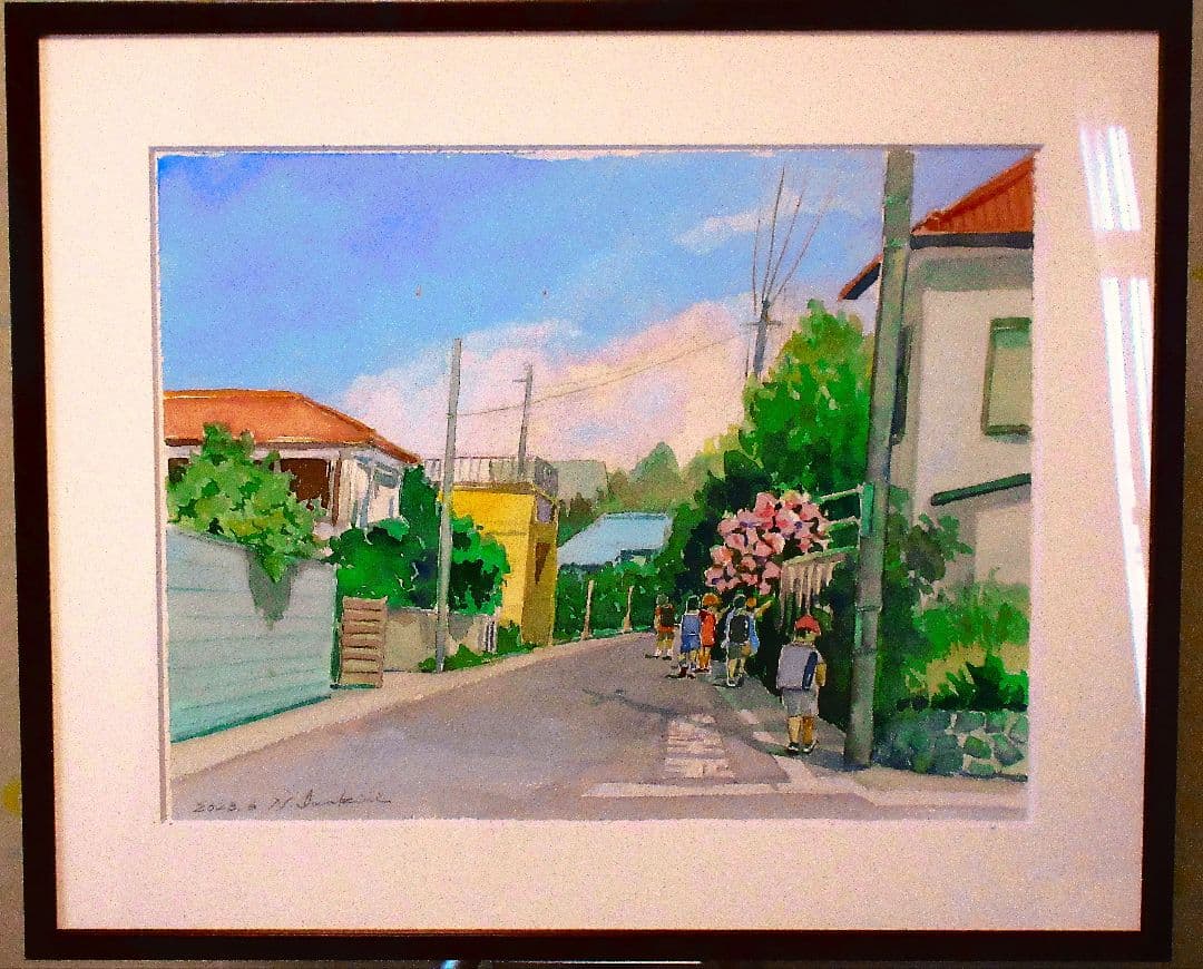 下校時間.水彩画 額縁付き